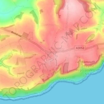 Topografisk kort Rousdon, højde, terræn
