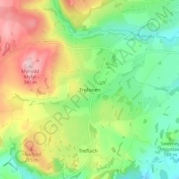 Topografisk kort Trefonen, højde, terræn