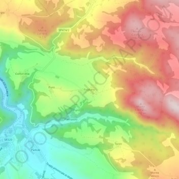 Topografisk kort Fogliano, højde, terræn