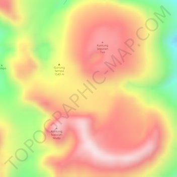 Topografisk kort Sempu, højde, terræn