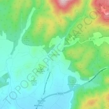 Topografisk kort Batignano, højde, terræn