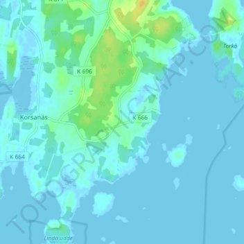 Topografisk kort Kuggeboda, højde, terræn