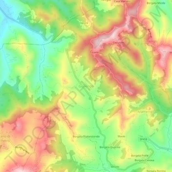 Topografisk kort Gonengo, højde, terræn