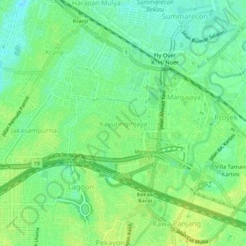 Topografisk kort Kayuringinjaya, højde, terræn