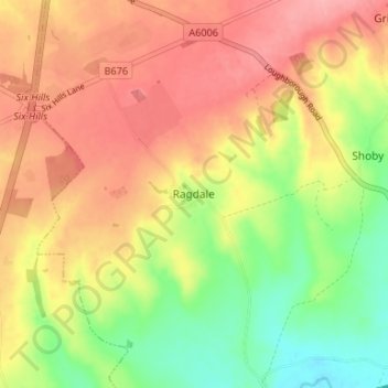 Topografisk kort Ragdale, højde, terræn