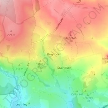 Topografisk kort Braythorn, højde, terræn
