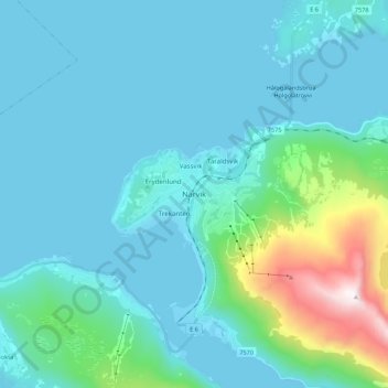 Topografisk kort Narvik, højde, terræn