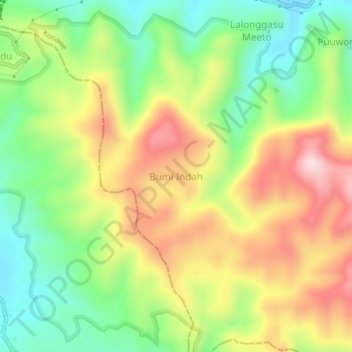 Topografisk kort Bumi Indah, højde, terræn