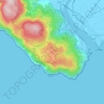 Topografisk kort Montemarcello, højde, terræn