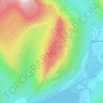 Topografisk kort Yewbarrow, højde, terræn