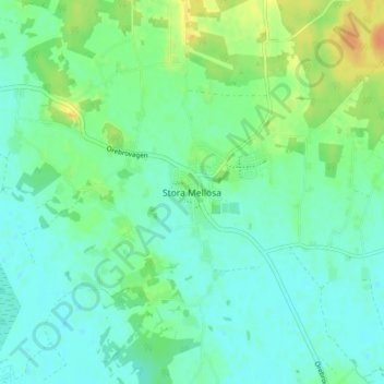 Topografisk kort Stora Mellösa, højde, terræn