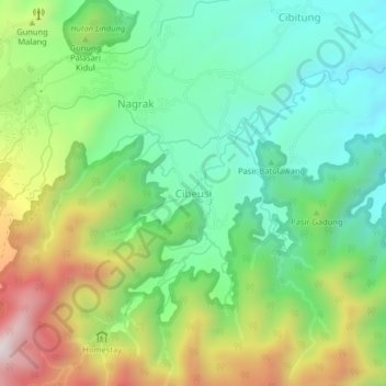 Topografisk kort Cibeusi, højde, terræn
