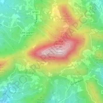 Topografisk kort Monte Venda, højde, terræn
