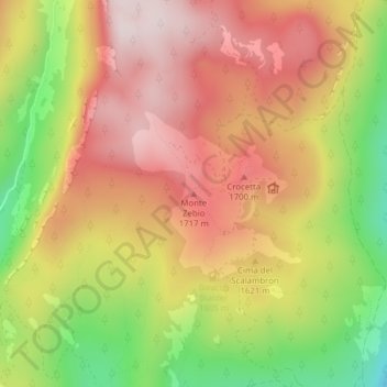 Topografisk kort Monte Zebio, højde, terræn
