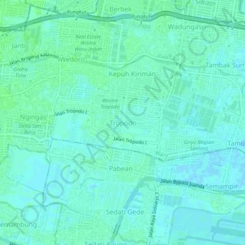 Topografisk kort Tropodo, højde, terræn