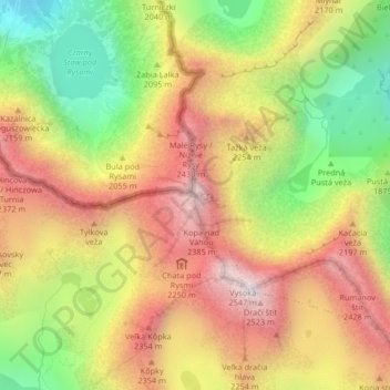 Topografisk kort Rysy, højde, terræn