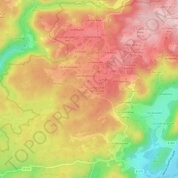 Topografisk kort Pré Boichey, højde, terræn