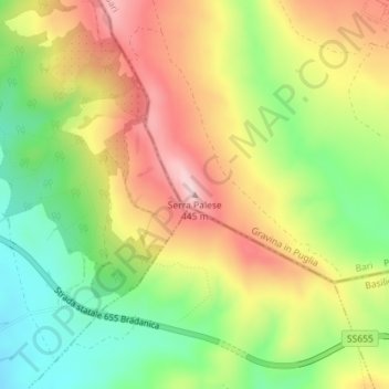 Topografisk kort Serra Palese, højde, terræn