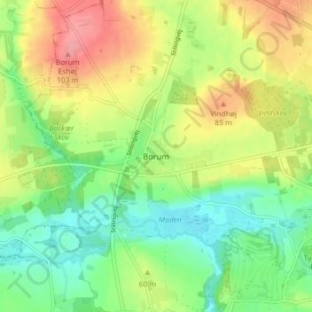 Topografisk kort Borum, højde, terræn