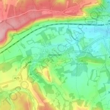 Topografisk kort Westcott, højde, terræn
