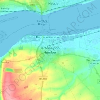 Topografisk kort Barton-upon-Humber, højde, terræn