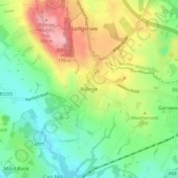 Topografisk kort Billinge, højde, terræn