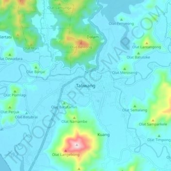 Topografisk kort Taliwang, højde, terræn