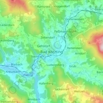 Topografisk kort Bad Kötzting, højde, terræn
