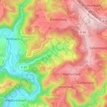 Topografisk kort Gersthahn, højde, terræn