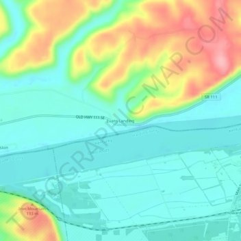 Topografisk kort Evans Landing, højde, terræn
