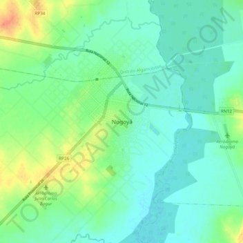 Topografisk kort Nogoyá, højde, terræn
