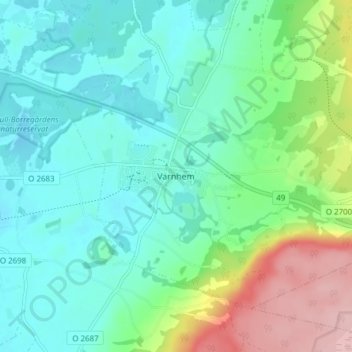 Topografisk kort Varnhem, højde, terræn