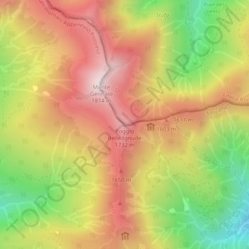 Topografisk kort Poggio delle Ignude, højde, terræn
