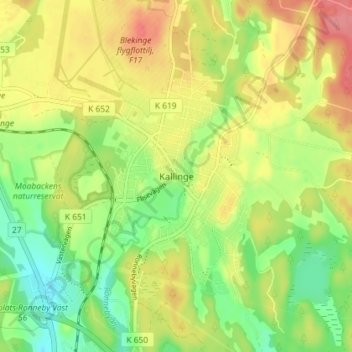 Topografisk kort Kallinge, højde, terræn