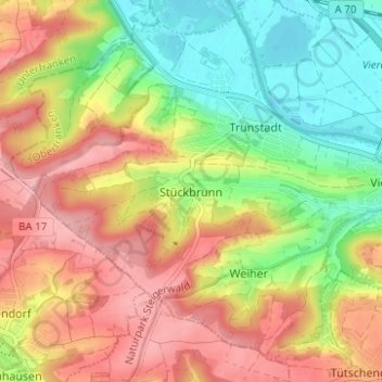 Topografisk kort Stückbrunn, højde, terræn