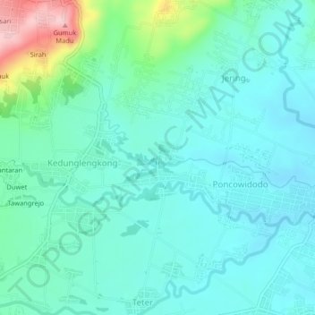 Topografisk kort Blagung, højde, terræn