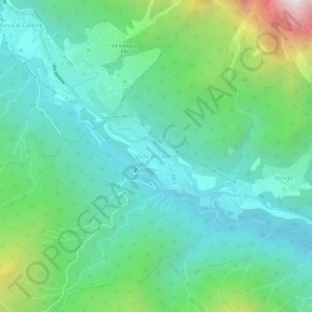 Topografisk kort Vodo di Cadore, højde, terræn