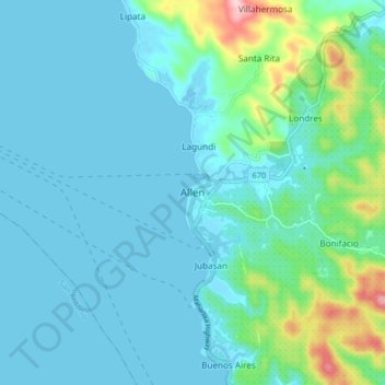 Topografisk kort Allen, højde, terræn