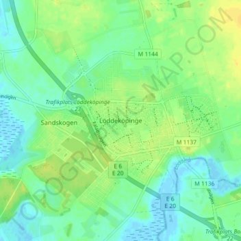 Topografisk kort Löddeköpinge, højde, terræn