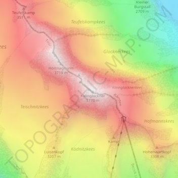 Topografisk kort Großglockner, højde, terræn