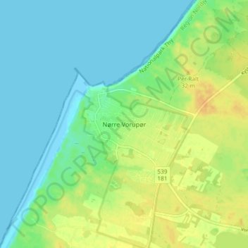 Topografisk kort Nørre Vorupør, højde, terræn