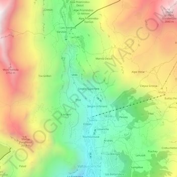 Topografisk kort Singlin Superiore, højde, terræn