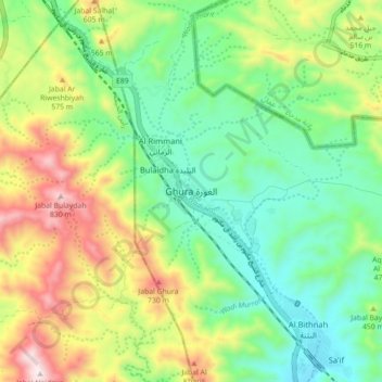 Topografisk kort Ghura, højde, terræn