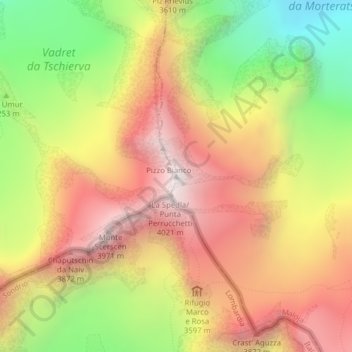 Topografisk kort Piz Bernina, højde, terræn