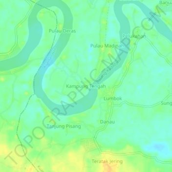 Topografisk kort Kampung Tengah, højde, terræn