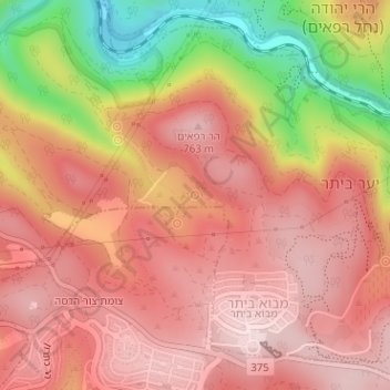 Topografisk kort עין מינהר, højde, terræn