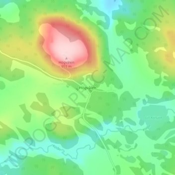 Topografisk kort Högvålen, højde, terræn