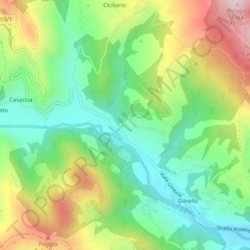 Topografisk kort Località Bianchi, højde, terræn
