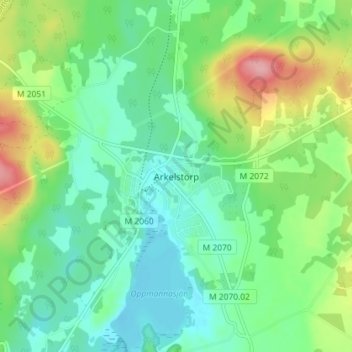 Topografisk kort Arkelstorp, højde, terræn