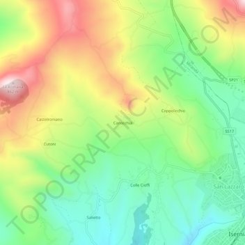 Topografisk kort Canocchia, højde, terræn